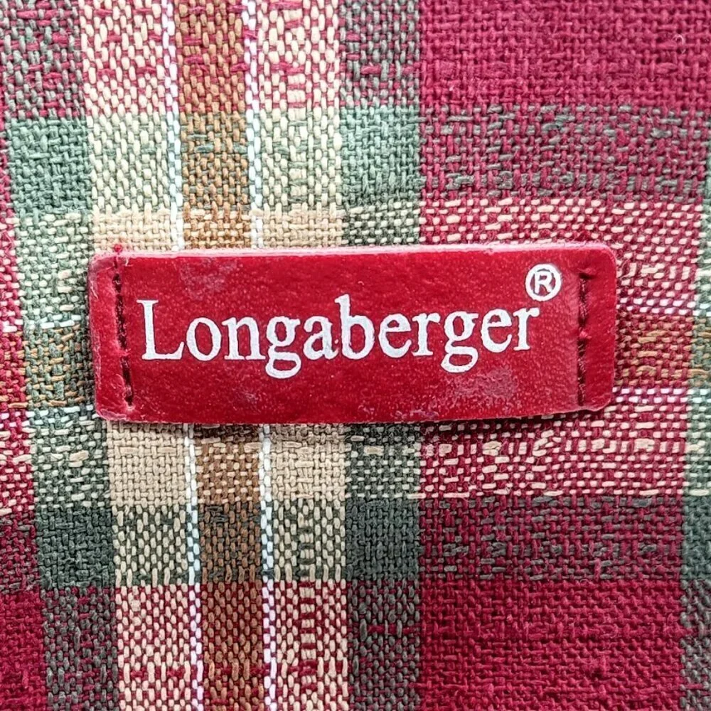 Longaberger Red Green Tan Plaid Fabric Tote Bag